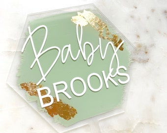 Custom Acrylic Cake Topper - Sage Cake Topper, Baby Shower Cake Top, Name Cake Topper, Birthday Cake Decor, Gold Cake Topper, Bridal Shower