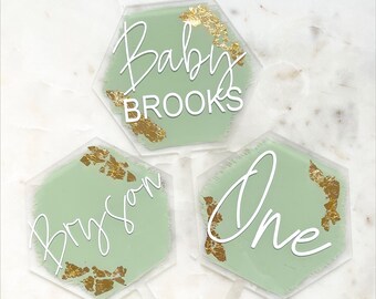Custom Name Acrylic Cake Topper - Green Cake Topper, Newborn Cake Topper, Cake Smash Cake Topper, Acrylic Name Disc, Baby Shower Cake Topper