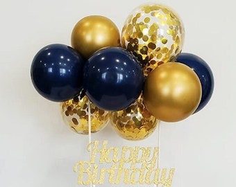 Navy Blue and Gold Confetti Balloon Cloud DIY Kit, Balloon Cake Topper, Balloon Garland Cake Topper, Gold Confetti Balloons, Cake Decor
