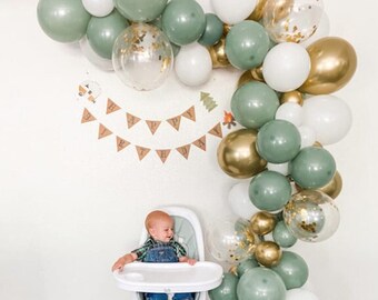 Sage Green Balloon Garland Kit - Sage and Gold Confetti Balloon Arch DIY - Sage Green Balloons - Chrome Gold Balloons - Eucalyptus Balloons