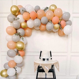 Modern Neutral Balloon Garland Kit - Woodland Balloon Garland, Fox Birthday Decor, Peach, Gray and Gold Balloons, Cuties Baby Shower Balloon