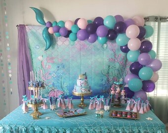 Mermaid Balloon Garland Kit - Mermaid Party Decor, Silver Confetti Balloons, Purple and Silver Balloon Garland, Mermaid Party, Unicorn Party