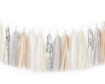 Rustic Party Tassel Garland Decor - Rustic Party Decor, Gray Birthday Party, Gray Decor, Natural Nursery Decor, Gray Baby Shower