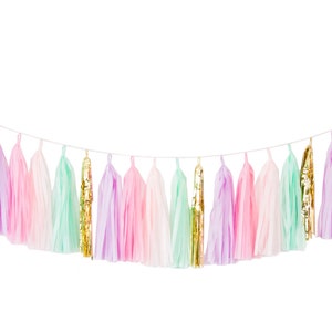 Pastel Mint Green, Pink, and Lilac Tassel Garland - Pastel Party Decor, Mint and Purple Decor, Pink and Mint Garland, Unicorn Party Decor