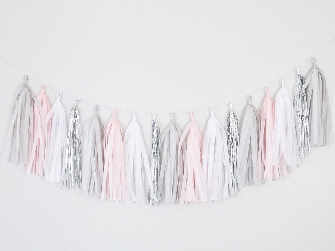 Pink and Gray Tassel Garland blush Pink Tassel Garland Gray Etsy