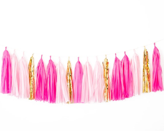 pink and gold tassel banner