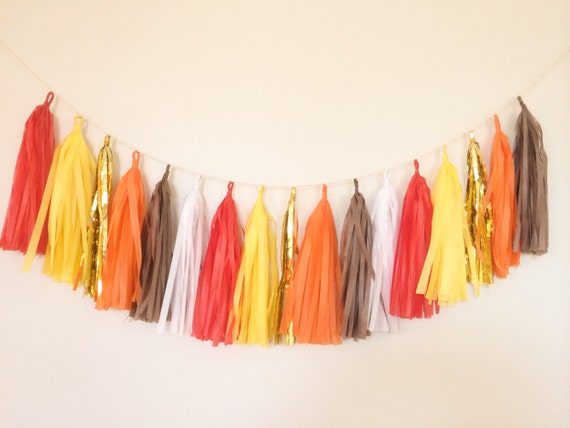 Fall Tassel Garland Banner- Fall Party Decor, Thanksgiving Decor, Fall Theme, Thanksgiving Red Yellow Orange Gold Decor, Autumn Party Decor Il_570xn