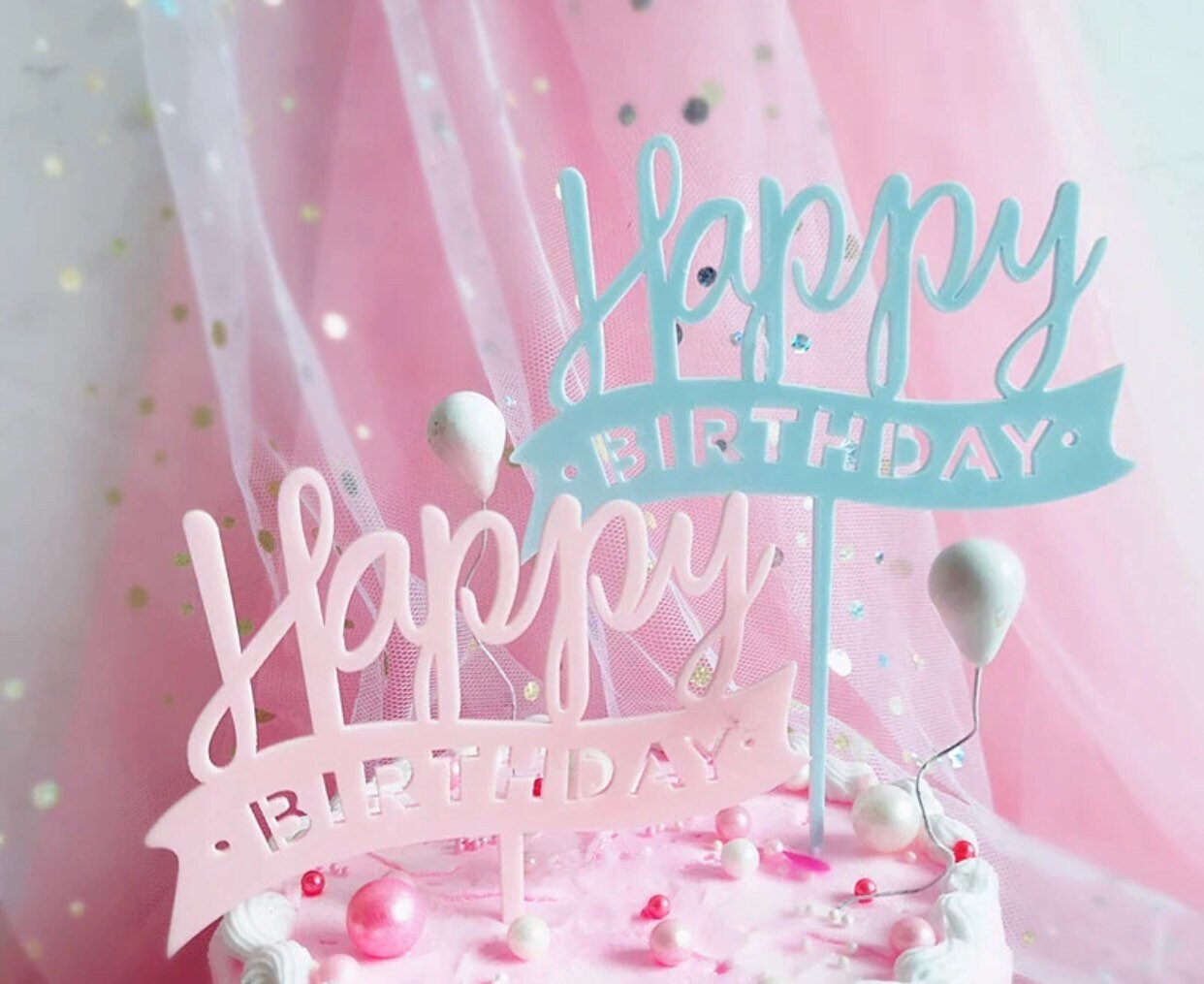Pink Or Blue Happy Birthday Cake Topper Cake Decor Girl Etsy