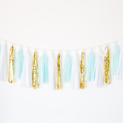 Baby Blue and Gold Tassel Garland Mint Party Decor Mint Etsy