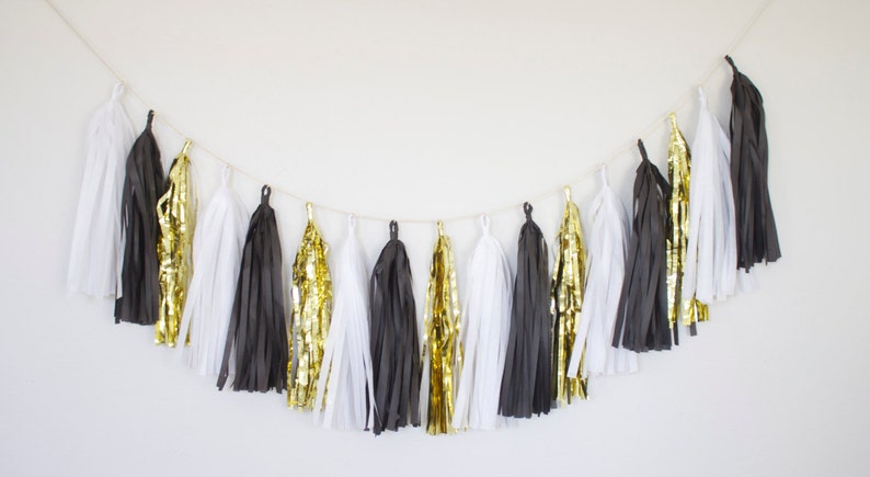 Black, White and Gold Tassel Garland - Gatsby Party Decor, Macke Black, White and Gold Tassel Garland - Gatsby Party Decor, Macke