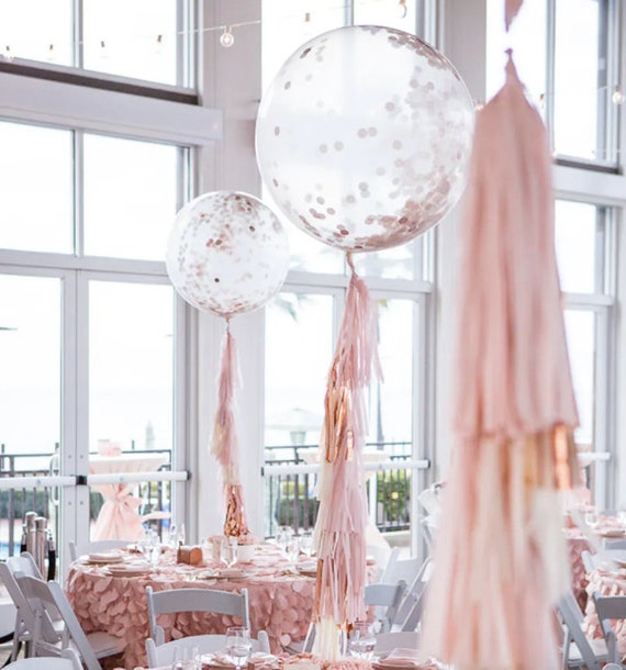 36 Inch Round Confetti Balloon With Tassels Rose Gold Etsy
