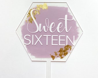 Sweet Sixteen Cake Topper - Sixteenth Birthday Cake Topper, Birthday Cake Topper, Purple Cake Topper, Boho Wedding Cake Topper, 16 Cake Top