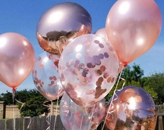 Rose Gold Balloon and Confetti Balloons - Rose Gold Party Decorations, Blush Party Balloons, Rose Gold Confetti Balloons
