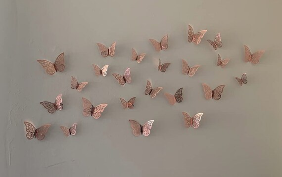 3D Butterfly Sticker Decals - Set of 12 Butterfly Decoration - Butterfly Party Decor - Rose Gold Butterfly Backdrop - Rose Gold Butterfly Il_570xn