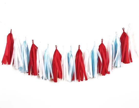 Red Blue White Tassel Garland - Fourth of July Party Banner, Circus Theme Party, Party Decor, 4th of July Decor, Patriotic Party Decor Il_570xn