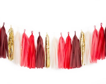 Red and Gold Tassel Garland - Red Party Decor, Birthday Party Decor, Maroon Party Decor, Baby Shower, Bachelorette, Bridal Shower, Birthday