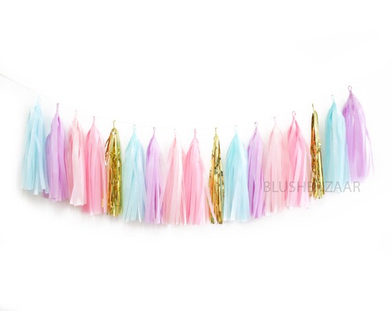 pink and blue tassel garland