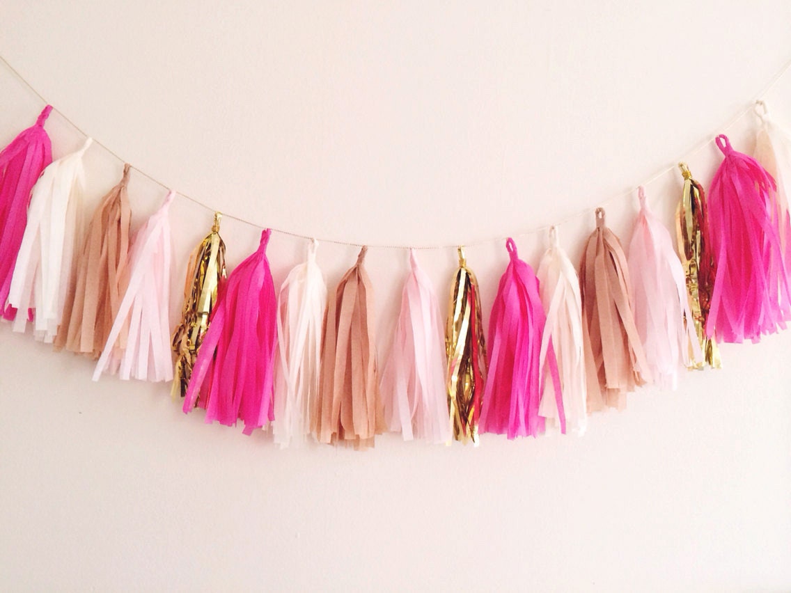 Pink Cream and Gold Tassel Garland Pink Party Decor Pink Etsy