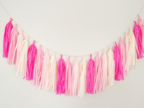 Hot Pink and Cream Tassel Garland - Hot Pink Tassel Garland, Hot Pink Bridal Shower Decor, Hot Pink Girl Baby Shower, Hot Pink Garland Il_570xn