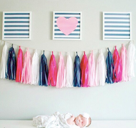 navy and pink nursery decor