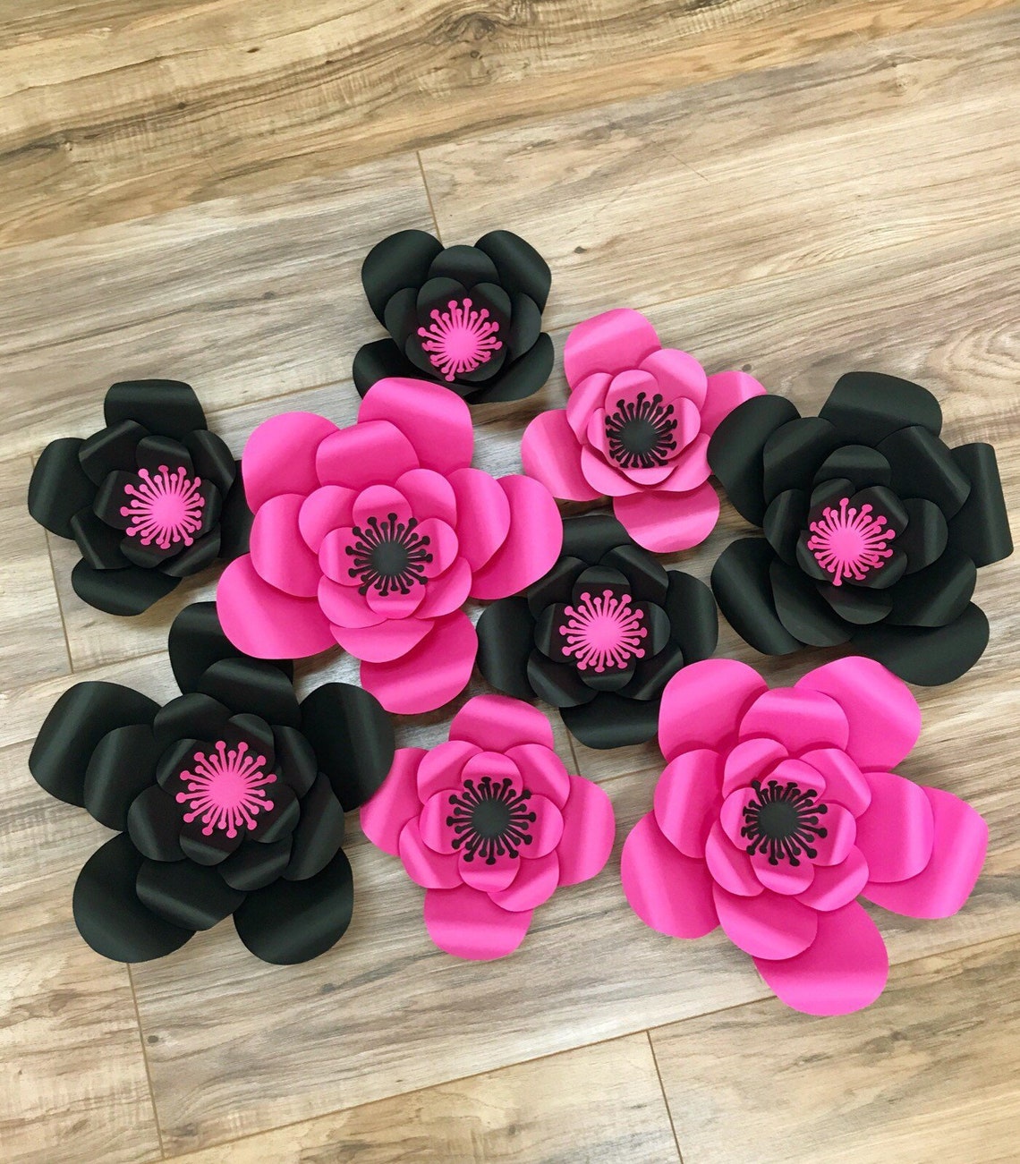 Pink and Black Paper Flower Wall Paper Flower Decorations | Etsy