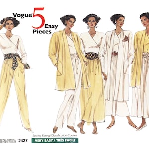 Vogue 2437 5 Easy Pieces vintage 1990 coordinating surplice top, flyaway jacket, elastic-waist pants and skirt sewing pattern