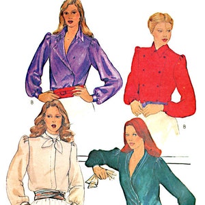 McCall&#39;s 6806 Krizia long-sleeve blouse with tie collar, double-breasted or with soft bound neckline sewing pattern vintage 1970s