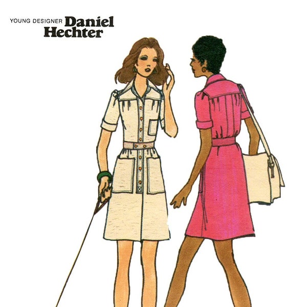 Butterick 3126 Vintage 1970s Daniel Hechter semi-fitted A-line shirt-waist mini dress uncut sewing pattern
