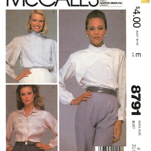 McCalls 8791 Fenn Wright & Mason 1983 långärmade blusar saknar oklippt sömnadsmönster