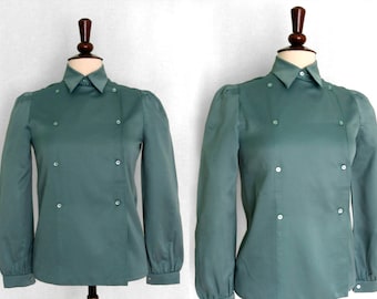 Silky double-breasted teal blouse, Krizia design