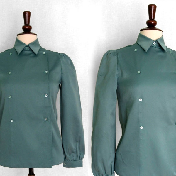 Silky double-breasted teal blouse, Krizia design