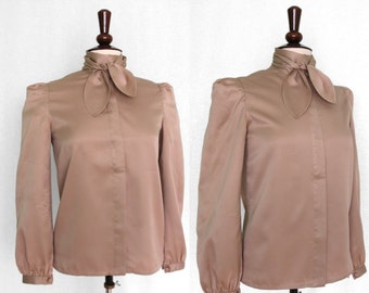 Silky tie-neck, long-sleeve beige blouse, Krizia design