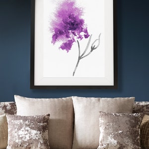 Purple Floral Painting Original Artwork Poster Print in Dark Purple Mauve Abstract Modern Flower Watercolour Art Print Large Wall Art