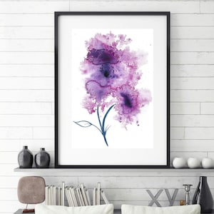 Purple Abstract Flower Painting Giclee Print from Original Watercolour Artwork Modern Flower Art for Wall Hangings Living Room Decor