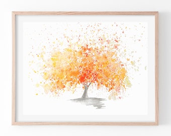 Tree Abstract Painting, Print of Original Artwork in Red and Orange, Abstract Nature Watercolour Art Prints, Fall Large Wall Art Home decor