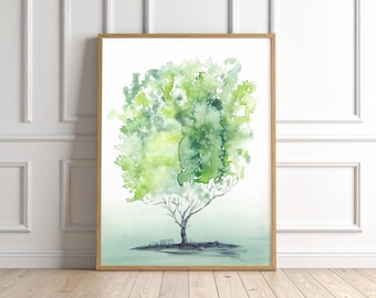 Green Abstract Tree Art Print: Nature Inspired Botanical Wall Decor
