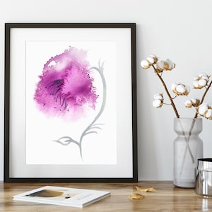 Abstract Purple Flower Art, Giclee Print of Original Watercolour Painting, Floral Mauve Image, Modern Artwork for Living Room Walls