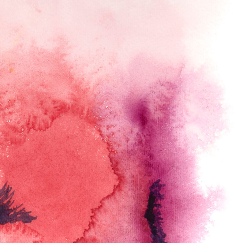 May include: Abstract watercolor painting with shades of pink, red, and purple. The colors blend together to create a soft, ethereal effect.
