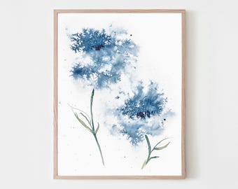Blue Flower Minimalist Wall Art Print Nature Inspired Abstract Wall Decor in Navy Botanical Modern Floral Poster Scandinavian Style