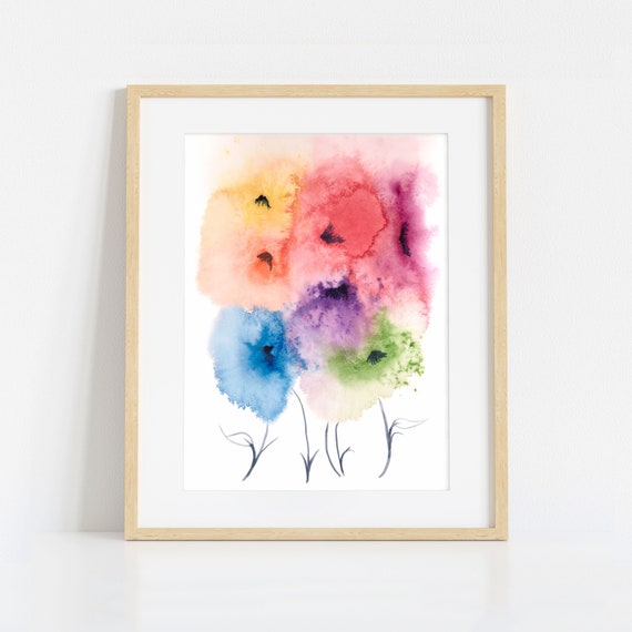 Colourful Floral Print, Rainbow Bouquet Artwork, Summer Blooms Large Expressionism Art, Colourful Flower Collection