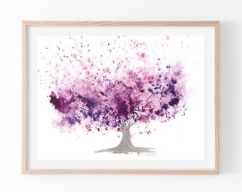 Purple Abstract Tree Poster Print Mauve Watercolour Fine Art Print Original Lilac Wall Art Landscape Large Wall Hanging Nature Prints