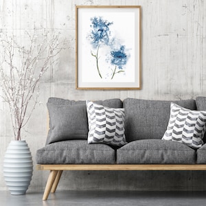 Pintura floral azul marino de descarga digital, impresión instantánea en casa, obra de arte imprimible grande, decoración para el hogar, tapiz azul oscuro
