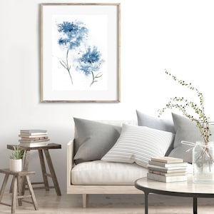 Pintura floral azul marino de descarga digital, impresión instantánea en casa, obra de arte imprimible grande, decoración para el hogar, tapiz azul oscuro