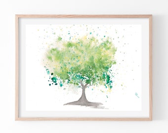 Green Abstract Tree Poster Print, Watercolour Fine Art Print, Original Wall Art, Landscape Large Wall Hanging, Nature Prints