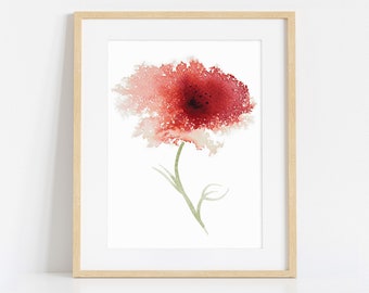 Painting of a Single Red Flower, Abstract Floral Fine Art Print of Original Watercolor, Floral Giclee Prints, Modern Home Decor for Walls