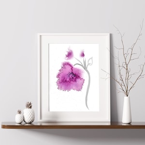 Abstract Purple Flower Art, Giclee Print of Original Watercolour Painting, Floral Mauve Image, Modern Artwork for Living Room Walls