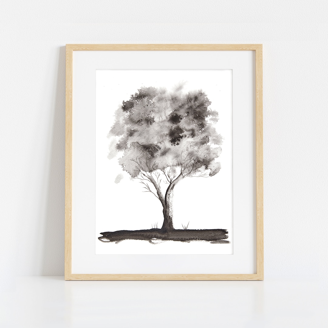 Black and White Abstract Tree Painting, Giclee Print From Original Watercolour Artwork, Modern