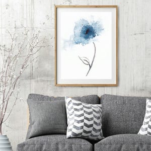 Navy Blue Floral Poster Print, Abstract Flower Artwork, Nature Art for Walls, Large Print of Original Botanical Painting, Rustic Home Decor