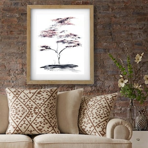 Baum Malerei Druck von Original-Kunstwerk in Rot Herbst Wald Aquarell Kunstdruck Herbstlaub Große Wand Kunst Wohnkultur