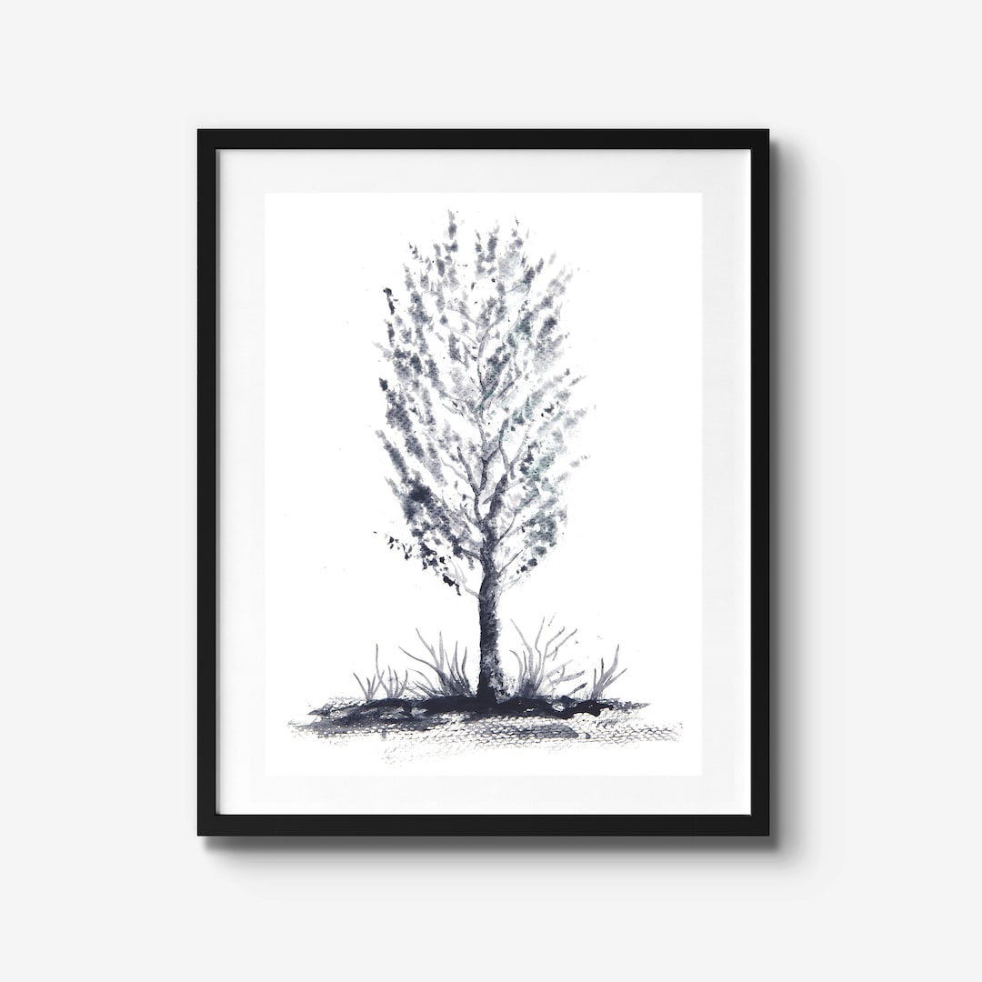 Black and White Abstract Tree Painting, Giclee Print From Original Watercolour Artwork, Modern